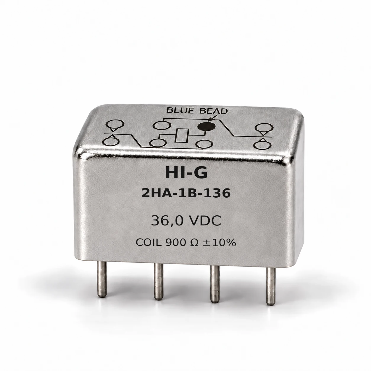 2HA-1B-136 — HI-G 2HA relay, 36 Vdc, 900 Ω; illustrative family image, see datasheet for terminal and mounting details