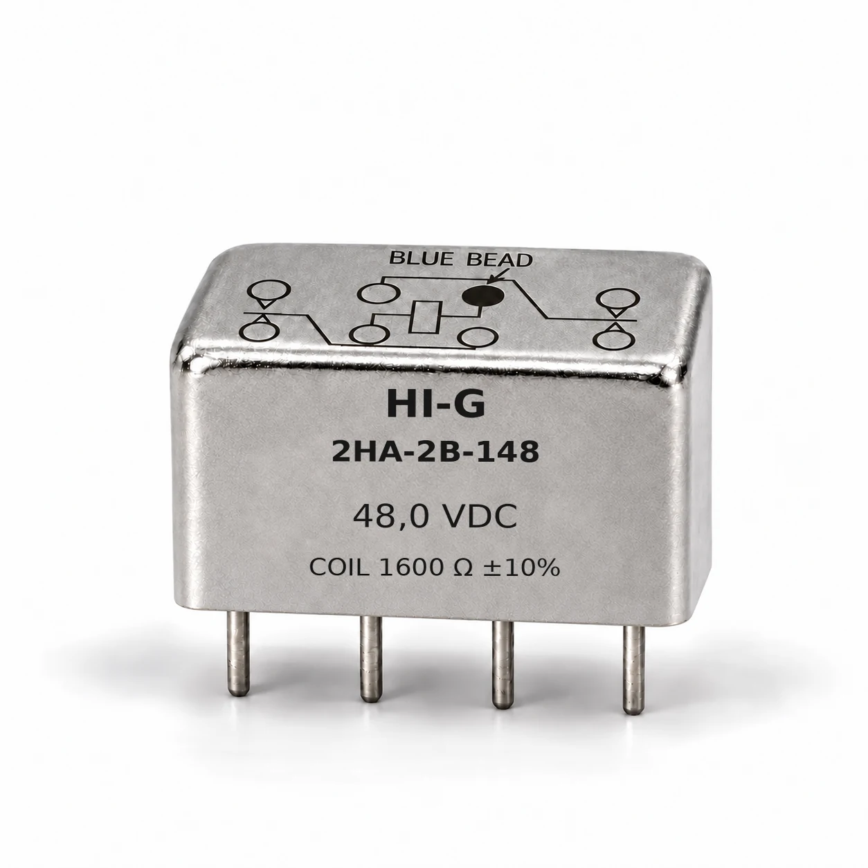 2HA-2B-148 — HI-G 2HA relay, 48 Vdc, 1600 Ω; illustrative family image, see datasheet for terminal and mounting details