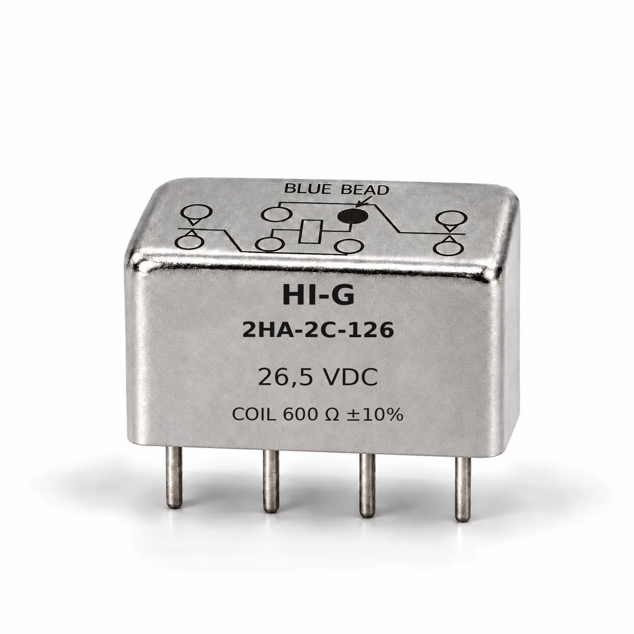 2HA-2C-126 — HI-G 2HA relay, 26.5 Vdc, 600 Ω; illustrative family image, see datasheet for terminal and mounting details