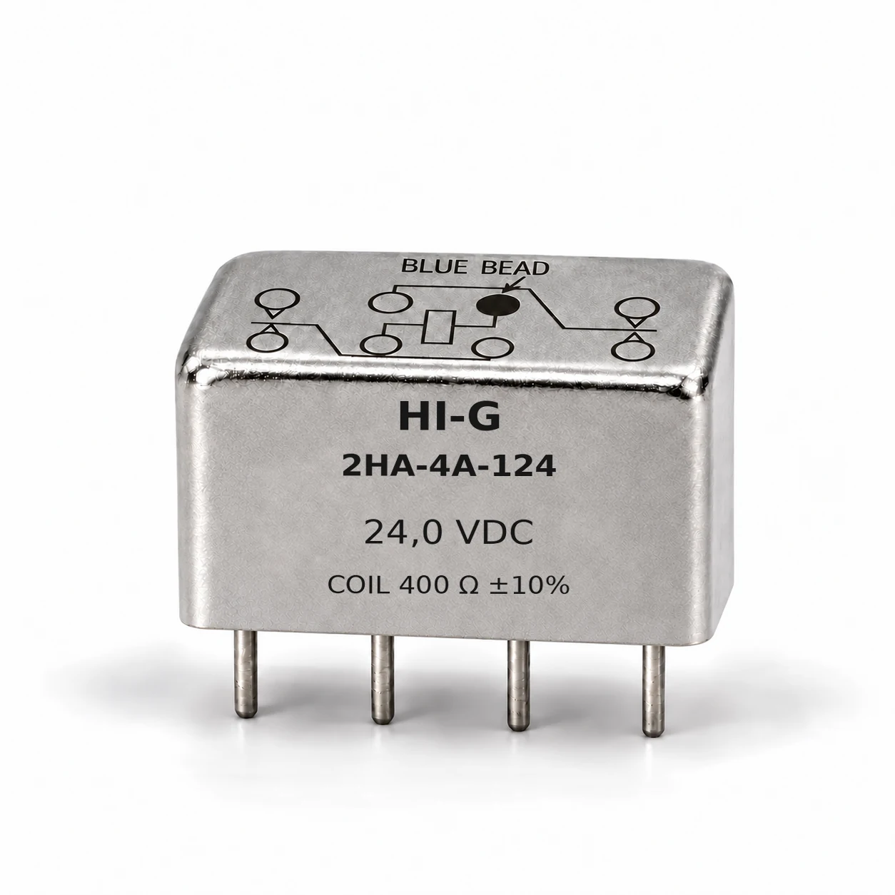 2HA-4A-124 — HI-G 2HA relay, 24 Vdc, 400 Ω; illustrative family image, see datasheet for terminal and mounting details