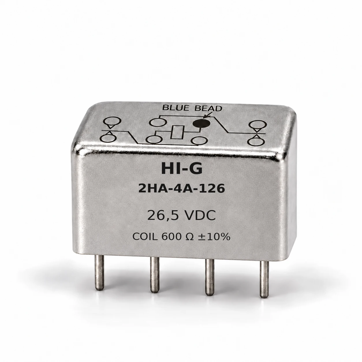 2HA-4A-126 — HI-G 2HA relay, 26.5 Vdc, 600 Ω; illustrative family image, see datasheet for terminal and mounting details