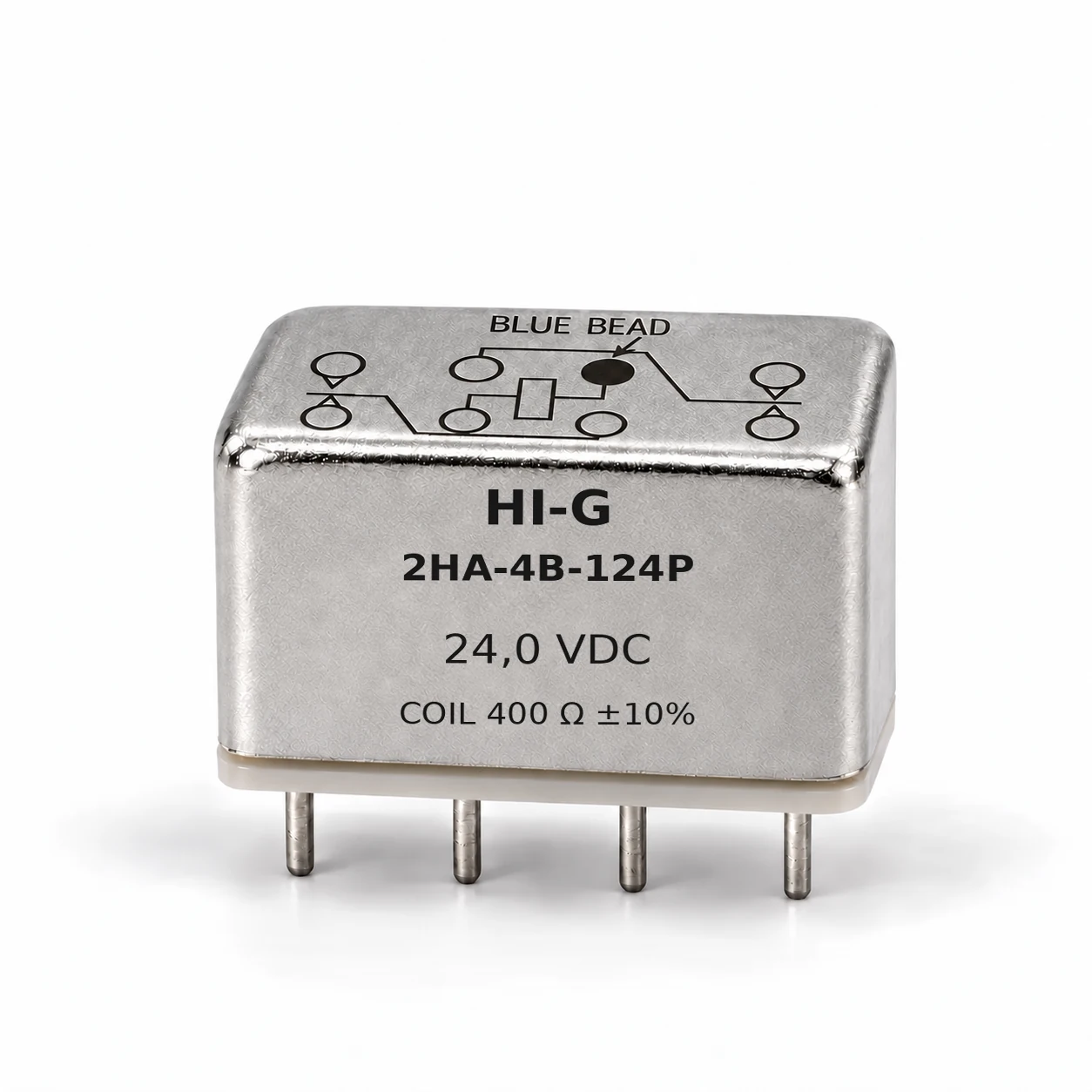 2HA-4B-124P — HI-G 2HA relay, 24 Vdc, 400 Ω; illustrative family image, see datasheet for terminal and mounting details