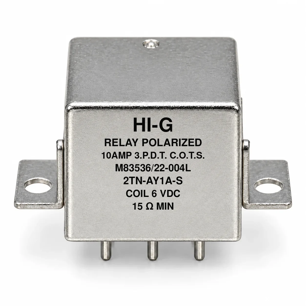 2TN-AY1A-S — M83536/22-004L; 2TN relay with 6 Vdc coil, solder pins and raised vertical flange
