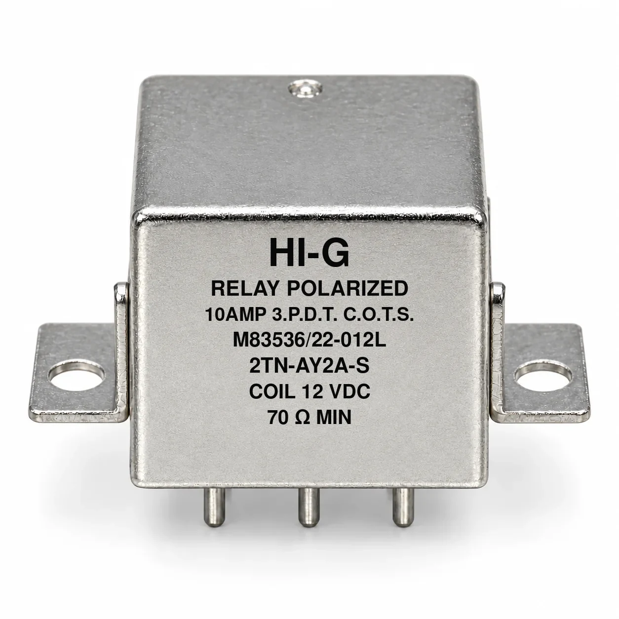 2TN-AY2A-S — M83536/22-012L; 2TN relay with 12 Vdc coil, solder pins and raised vertical flange