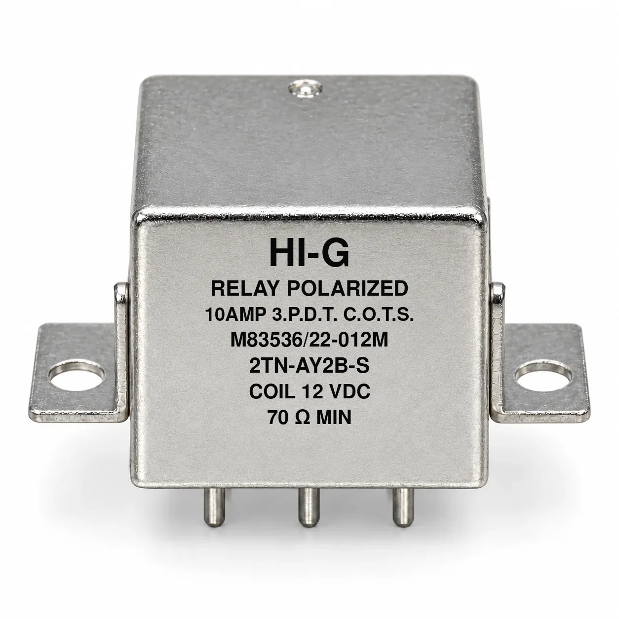2TN-AY2B-S — M83536/22-012M; 2TN relay with 12 Vdc coil, solder pins and raised vertical flange