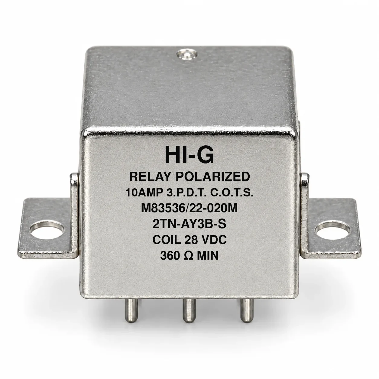 2TN-AY3B-S — M83536/22-020M; 2TN relay with 28 Vdc coil, solder pins and raised vertical flange