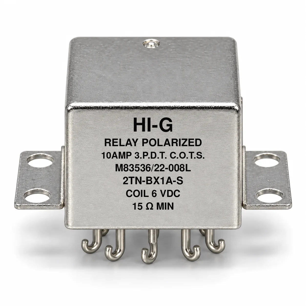 2TN-BX1A-S — M83536/22-008L; 2TN relay with 6 Vdc coil, solder hooks and horizontal flange
