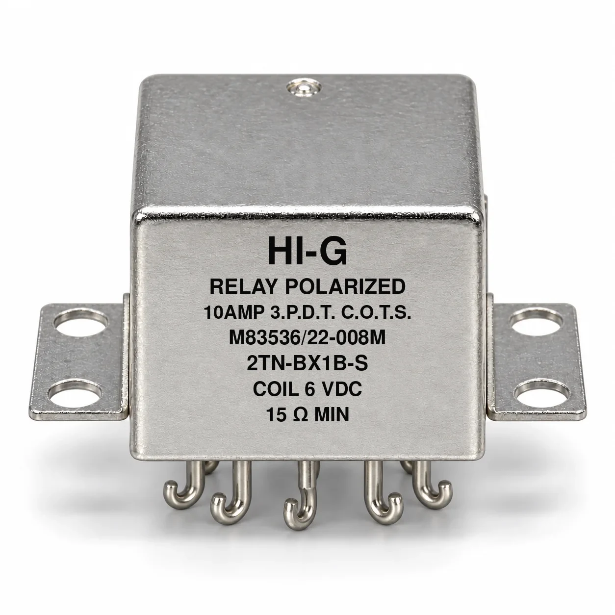 2TN-BX1B-S — M83536/22-008M; 2TN relay with 6 Vdc coil, solder hooks and horizontal flange