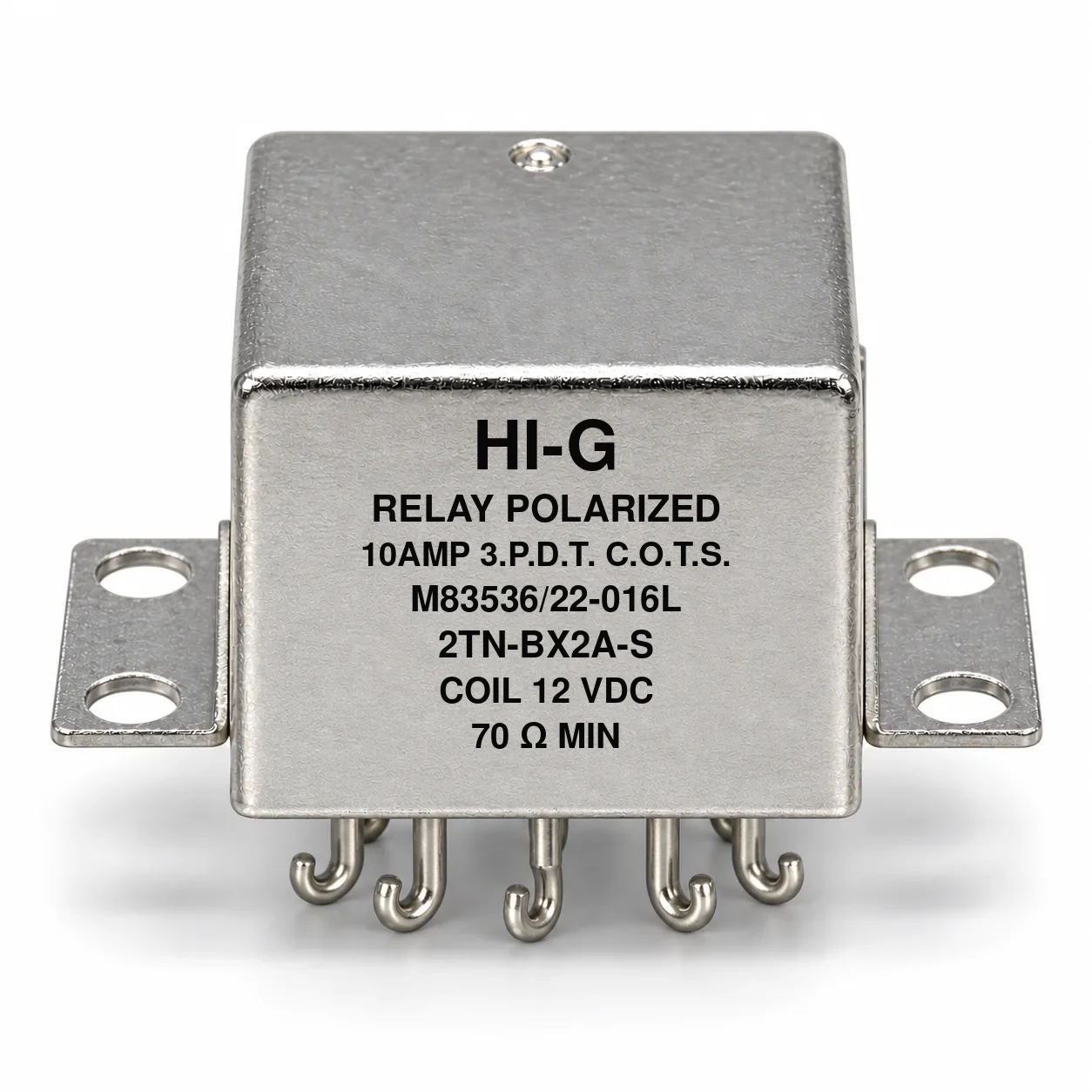 2TN-BX2A-S — M83536/22-016L; 2TN relay with 12 Vdc coil, solder hooks and horizontal flange