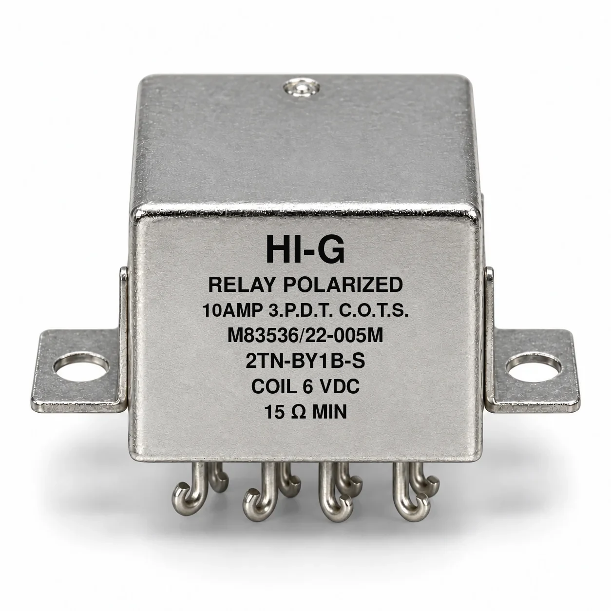 2TN-BY1B-S — M83536/22-005M; 2TN relay with 6 Vdc coil, solder hooks and raised vertical flange