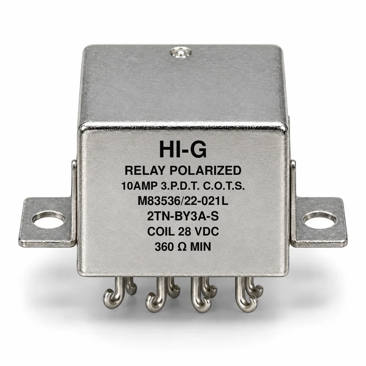 2TN-BY3A-S — M83536/22-021L; 2TN relay with 28 Vdc coil, solder hooks and raised vertical flange