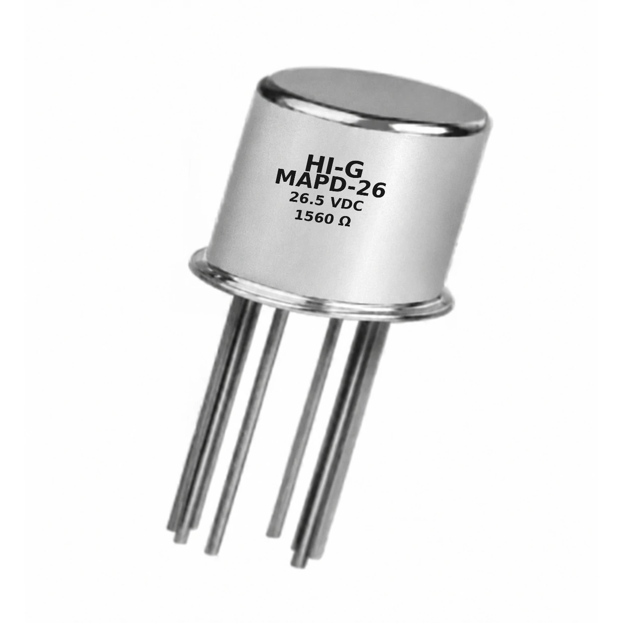 MAPD-26 — HI-G TO-5 DPDT relay, 26.5 Vdc, 1560 Ω coil