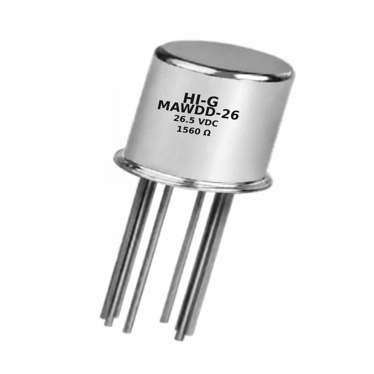 MAWDD-26 — HI-G TO-5 DPDT relay, 26.5 Vdc, 1560 Ω coil